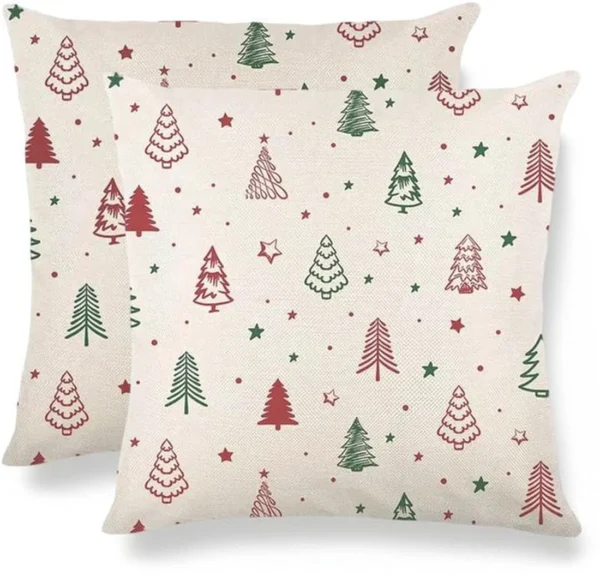 P-87213231529180-20260406111000.webp Unyqoos® Set van 2 linnen kussenslopen met kerstmotief in rood en ontwerp