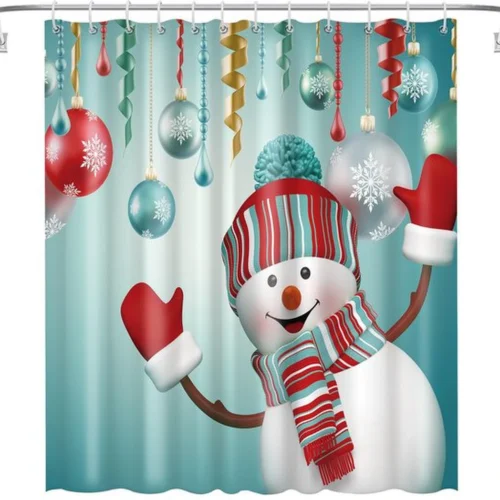 P-87213231577080-20260403113153.webp Unyqoos® Waterafstotend Douchegordijn met Sneeuwmanmotief voor Feestelijke Badkamer