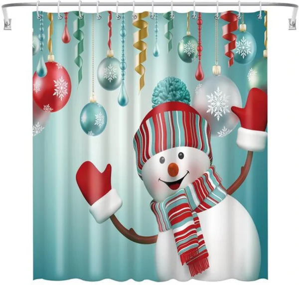 P-87213231577080-20260403113153.webp Unyqoos® Waterafstotend Douchegordijn met Sneeuwmanmotief voor Feestelijke Badkamer
