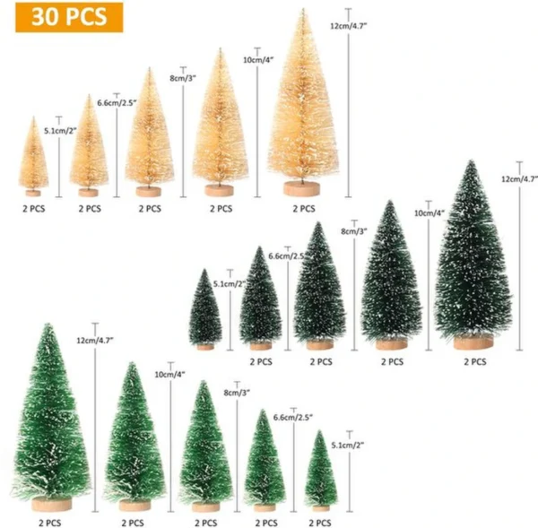P-87213231609133-20260406092854.webp Unyqoos® Set van 30 Miniatuur Kerstbomen voor Binnen Decoratie in Verschillende Kleuren en Maten