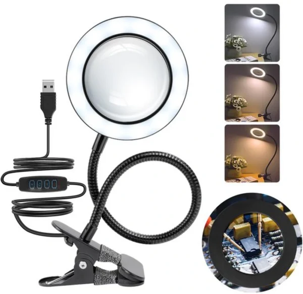 Unyqoos® Dimbare LED Vergrootlamp met Flexibele Zwanenhals en Clip voor Werktafels