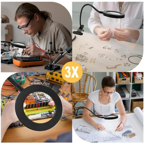 Unyqoos® Dimbare LED Vergrootlamp met Flexibele Zwanenhals en Clip voor Werktafels