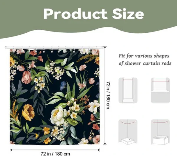 P-87213231629001-20260403112702.webp Unyqoos® Elegante waterdichte douchegordijn met artistiek bloemenpatroon, 180x180 cm