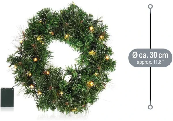 P-87213231692207-20260405141230.webp Unyqoos® Sfeervolle kerstkrans met LED-verlichting en timer voor deur of tafel