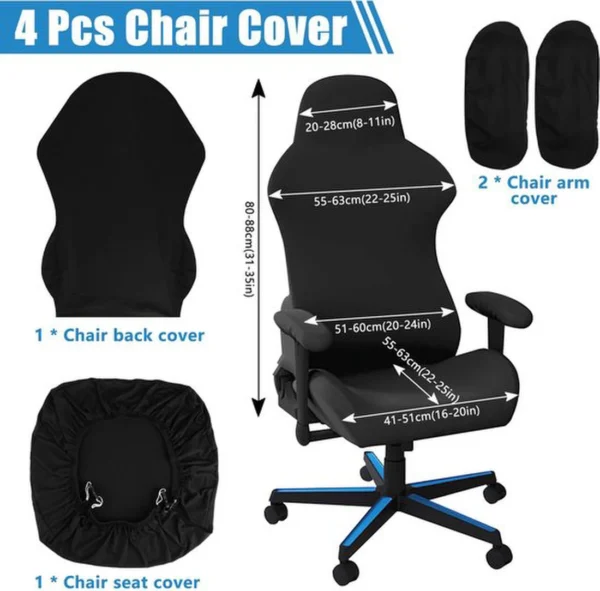 Unyqoos® Set van vier stretchbare hoezen voor gaming stoelen met armleuningen