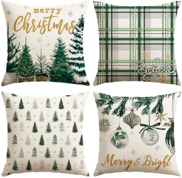 Unyqoos® Set van 4 decoratieve kerstkussenhoezen voor een feestelijke sfeer in huis