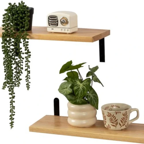 P-87213231844210-20260406080832.webp Unyqoos® Set van twee eikenhouten zwevende wandplanken met zwarte klemmen