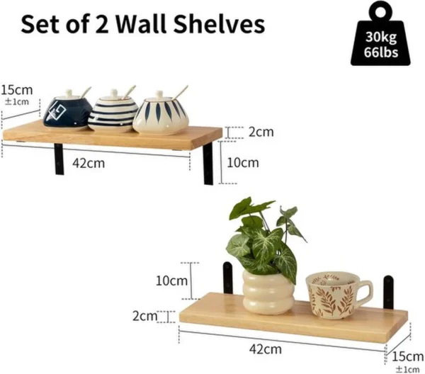 P-87213231844211-20260406080838.webp Unyqoos® Set van twee eikenhouten zwevende wandplanken met zwarte klemmen