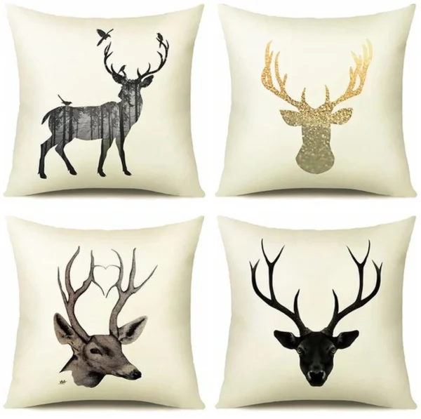 P-87213231846362-20260406111457.webp Unyqoos® Set van Vier Zachte Fluwelen Kussenhoezen met Hertmotief voor Bank en Bed