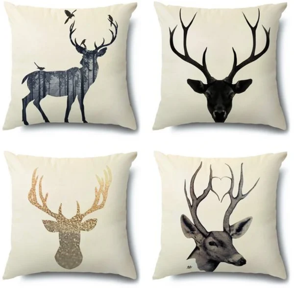 P-87213231846365-20260406111503.webp Unyqoos® Set van Vier Zachte Fluwelen Kussenhoezen met Hertmotief voor Bank en Bed