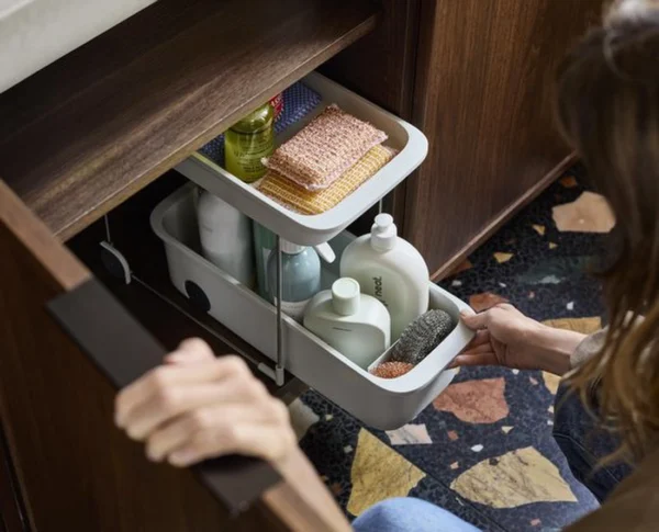 Unyqoos® Dubbeldeks keukenwagen met wielen en handige opbergruimtes voor onder de gootsteen
