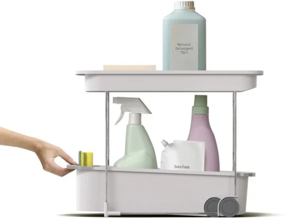 Unyqoos® Dubbeldeks keukenwagen met wielen en handige opbergruimtes voor onder de gootsteen