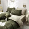 Unyqoos® Omkeerbare beddengoedset met microvezel in donkergroen en beige tinten