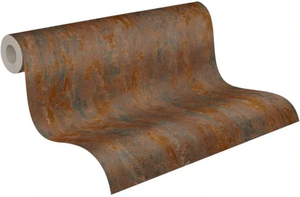 P-87213231964550-20260405112847.webp Unyqoos® Stijlvol vliesbehang met roest-look in koper en oranje tinten