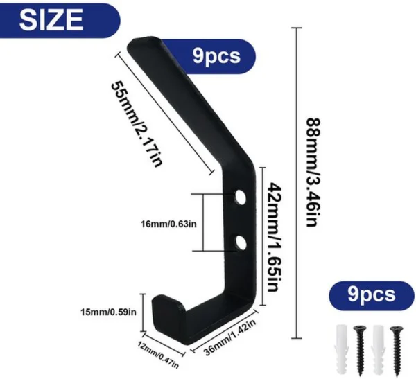 P-87213231976501-20260406114921.webp Unyqoos® Set van 9 stevige wandhaken voor jassen en accessoires met eenvoudige montage