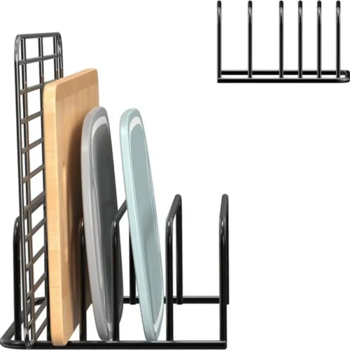 P-87213231976980-20260406094534.webp Unyqoos® Stijlvol zwart snijplankrek met vijf sleuven voor optimale keukenorganisatie