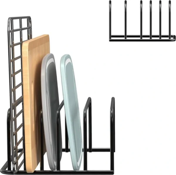 P-87213231976980-20260406094534.webp Unyqoos® Stijlvol zwart snijplankrek met vijf sleuven voor optimale keukenorganisatie