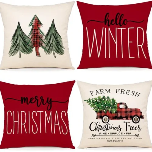 P-87213232011420-20260406110755.webp Unyqoos® Set van 4 decoratieve kussenhoezen met dennenmotief voor feestelijke sfeer