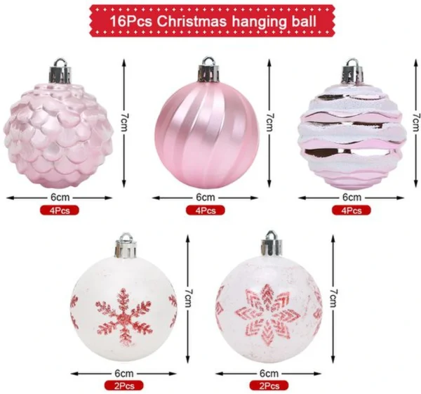 Unyqoos® Set van 16 roze en witte kerstballen voor feestelijke boomdecoratie