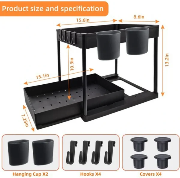 Unyqoos® Praktische Keuken- en Badkamer Organizer met Uittrekbare Lade en Extra Haken voor Optimale Opbergruimte