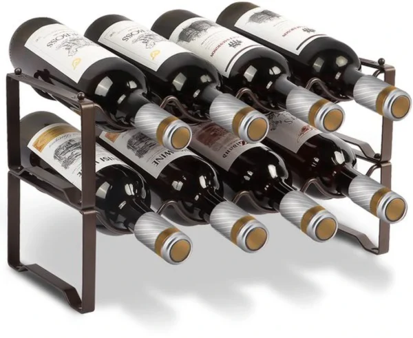 P-87213232194440-20260406110115.webp Unyqoos® Stapelbaar metalen wijnrek met ruimte voor 8 flessen in kelder of bar