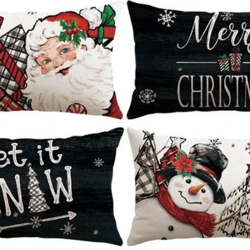 P-87213232197340-20260406111155.webp Unyqoos® Set van 4 decoratieve kerstkussenhoezen met sneeuwpop en kerstman motieven