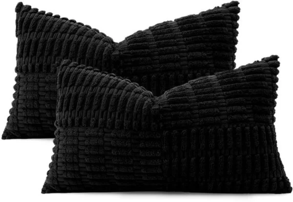 Unyqoos® Set van twee zachte corduroy kussenhoezen met gestreept patchwork design