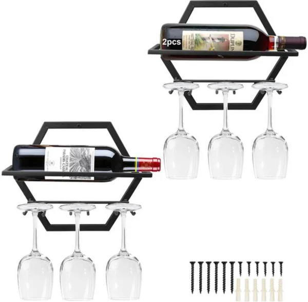 P-87213232237550-20260406110144.webp Unyqoos® Stijlvol metalen wandrek voor wijnflessen en glazen voor keuken en bar