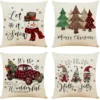 Unyqoos® Set van 4 decoratieve kerstkussenslopen met landelijke uitstraling voor de bank