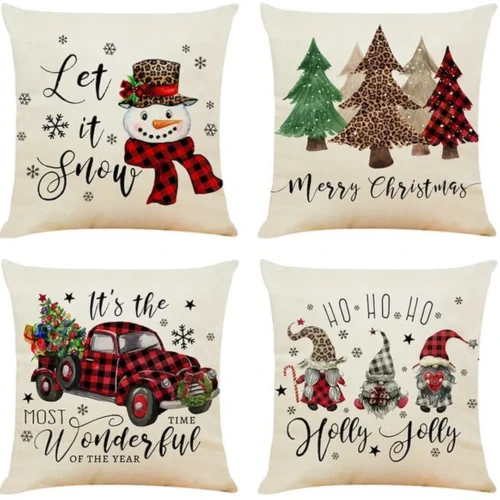 P-87213232249810-20260406111143.webp Unyqoos® Set van 4 decoratieve kerstkussenslopen met landelijke uitstraling voor de bank