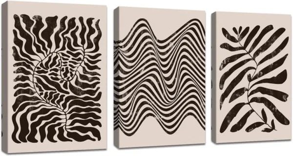 P-87213232287980-20260406123628.webp Unyqoos® Set van drie abstracte zwart-wit canvasmuurkunst met houten lijst voor interieurdecoratie