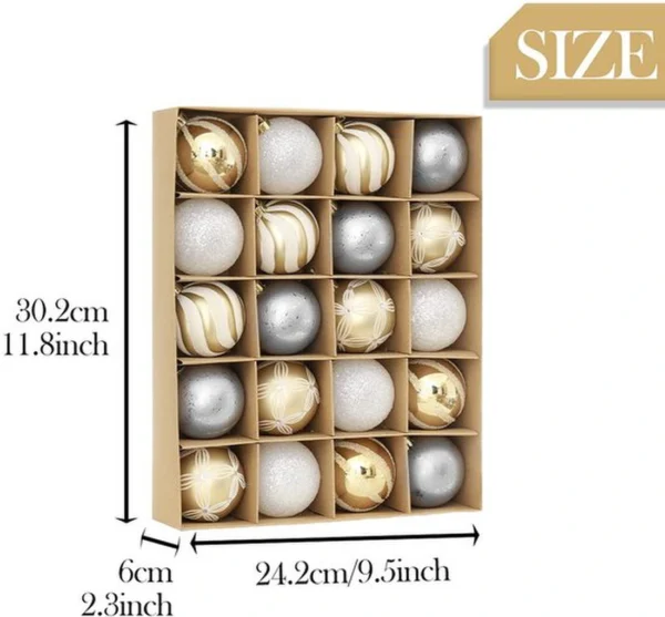 P-87213232306162-20260406093617.webp Unyqoos® Set van 20 elegante kunststof kerstballen van 6 cm met goud en wit ontwerp