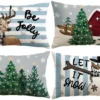 P-87213232319650-20260406111704.webp Unyqoos® Set van vier kerstkussenslopen met sneeuwpop en eland motief in blauw en grijs