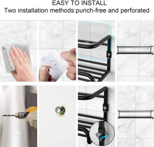 Unyqoos® Kruidenrek Met Zelfklevende Installatie Voor Keuken, Wandmontage Zonder Boren, 4-Delige Set, Metaal, Zwart