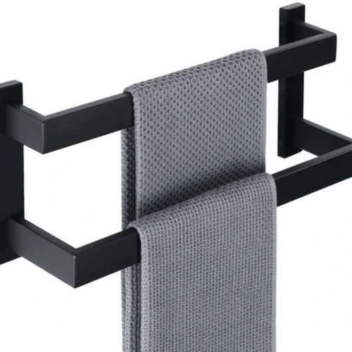 P-87213232376390-20260405184022.webp Unyqoos® Stijlvolle Zwarte Matzwarte Handdoekhouder van Roestvrij Staal voor Badkamer en Keuken met Dubbele Stangen, 40 cm