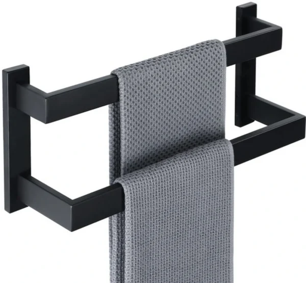 Unyqoos® Stijlvolle Zwarte Matzwarte Handdoekhouder van Roestvrij Staal voor Badkamer en Keuken met Dubbele Stangen, 40 cm