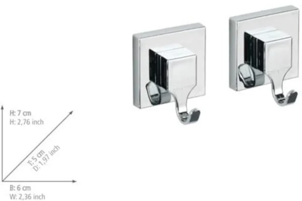 Unyqoos® Set van 2 vierkante haken met vacuümsysteem voor eenvoudige bevestiging