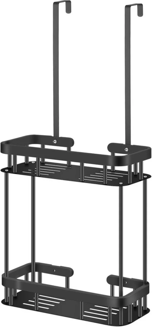 P-87213232393500-20260405173905.webp Unyqoos® Zwarte hangende doucheplank met dubbele manden voor glazen deuren
