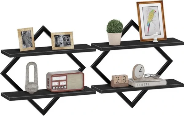 P-87213232402953-20260406082544.webp Unyqoos® Stijlvolle set van 2 wandrekken met ruitvormig metalen frame in zwart
