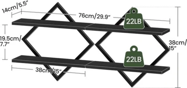 P-87213232402955-20260406082548.webp Unyqoos® Stijlvolle set van 2 wandrekken met ruitvormig metalen frame in zwart