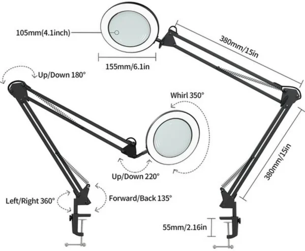 Unyqoos® Dimbare LED-vergrootlamp met flexibele arm en glazen lens voor precisiewerk
