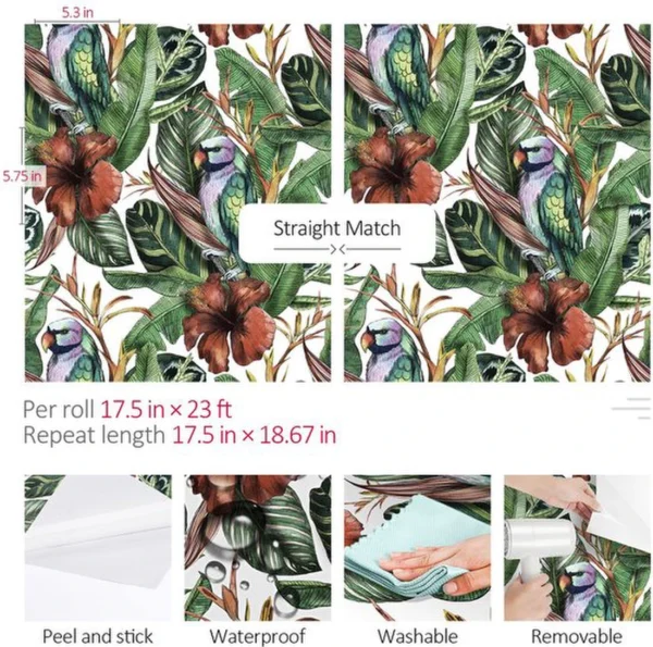 P-87213232428243-20260405113044.webp Unyqoos® Roodbruin zelfklevend vinylbehang met botanisch patroon voor diverse oppervlakken 44,5 cm × 7 m