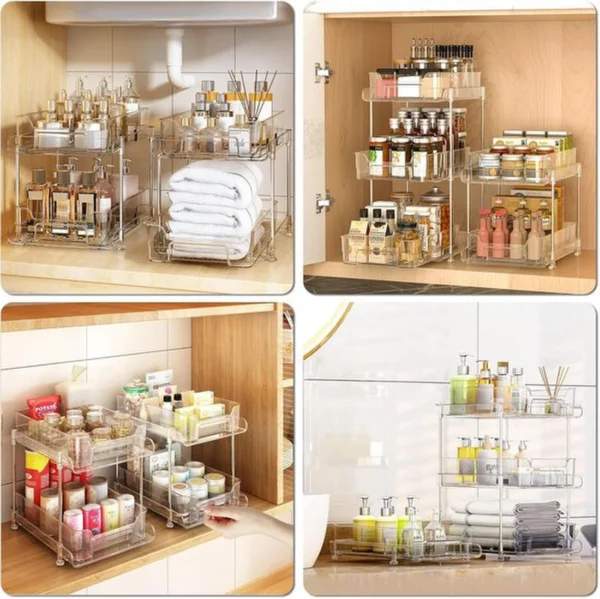 Unyqoos® Uittrekbare Keukenorganizer met Transparante Schuiflade en Flexibele Opbergmogelijkheden voor Onderkasten