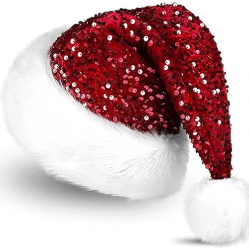 Unyqoos® Luxe fluwelen kerstmuts met pailletten en pluche rand voor feesten