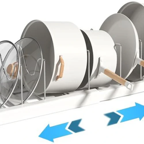 P-87213232485360-20260406094641.webp Unyqoos® Verstelbare en Multifunctionele Pannenrek Organizer met Antislip Design voor Keuken en Kantoor