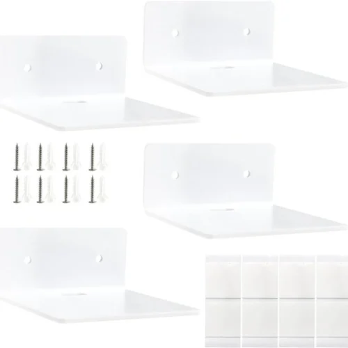 P-87213232537830-20260406081309.webp Unyqoos® Set van vier kleine witte acryl wandplanken voor diverse ruimtes
