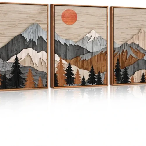 Unyqoos® Abstracte Berglandschap Muurdecoratie in Warme Kleuren voor Woonkamer Slaapkamer