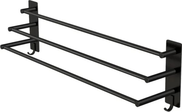 Unyqoos® Stijlvolle Zelfklevende Handdoekhouder met Drie Stangen voor Badkamer en Keuken, 75 cm, Zwart
