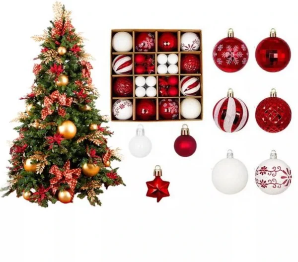 P-87213232569133-20260406091735.webp Unyqoos® Set van 44 Rood-Witte Kerstballen voor Betoverende Boomdecoratie