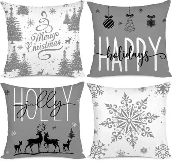 P-87213232580610-20260406110709.webp Unyqoos® Set van 4 grijze kerstkussenhoezen met sneeuwvlok design voor feestelijke sfeer